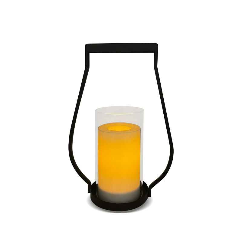 ''YUBA'' iron-Glass Lantern with Battery LED Candle, Large