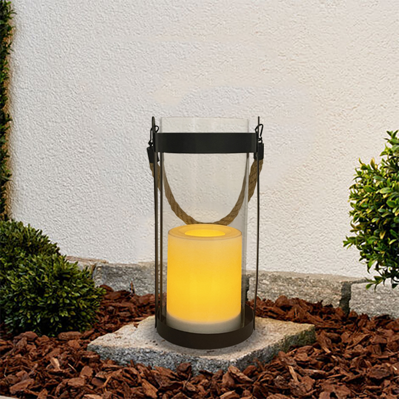''Reno'' iron-Glass Lantern with Battery LED Candle, Large