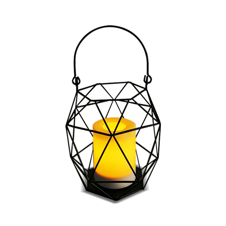 "ROSA" Metal Diamond Lantern with Solar LED Candle