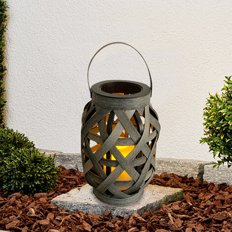 "Gila" Cross-Weaving Rattan Lantern with Battery LED Candle, Medium