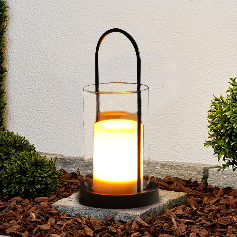 ''Hayward'' iron-Glass Lantern with Solar LED Candle, Large