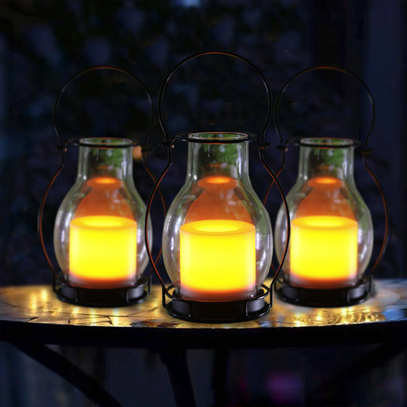 ''Cruz'' iron-Glass Lantern with Solar LED Candle
