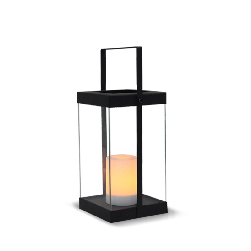 ''Lompec'' iron-Glass Lantern with Solar LED Candle, Meduim