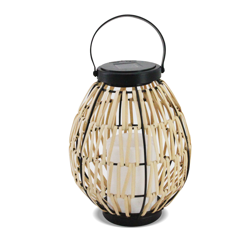 RICA Brand New Rattan Lantern with Solar LED Candle, Small 