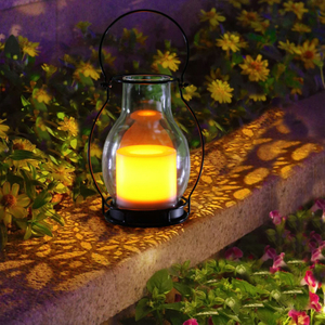 ''Cruz'' iron-Glass Lantern with Battery LED Candle