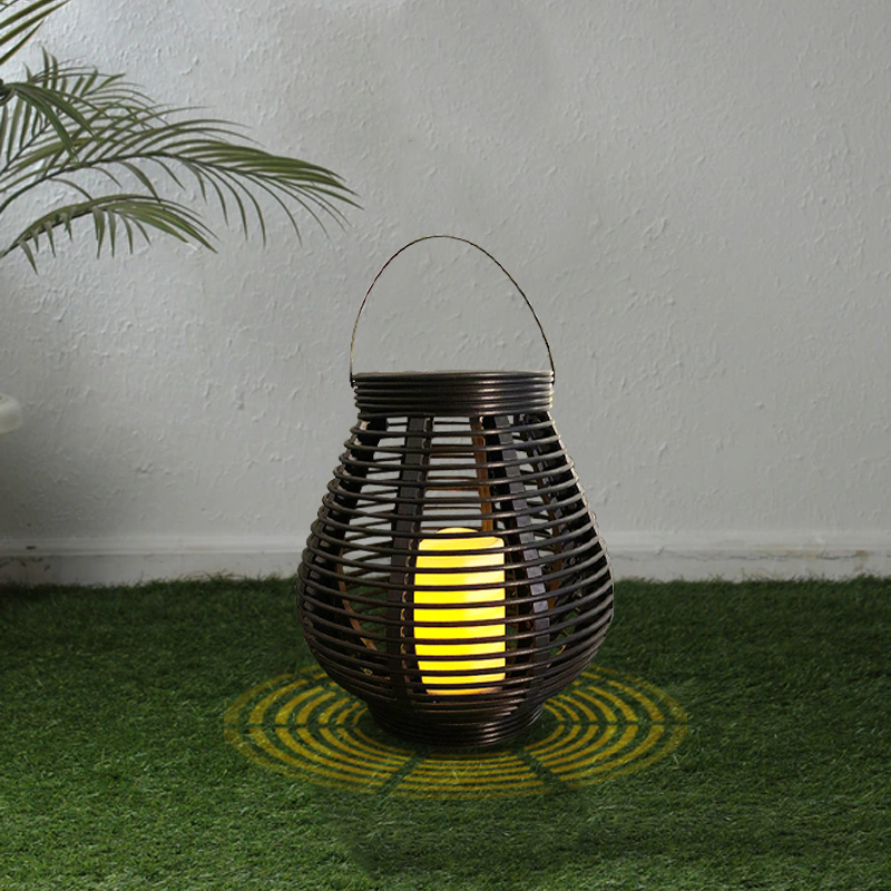 Battery Operated Pear Rattan Basket with Battery LED Candle, Large