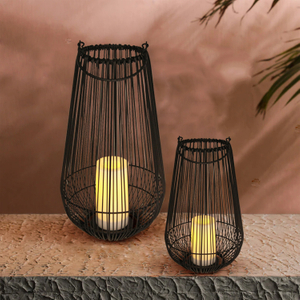 “PARE” Rattan- Iron Lantern with Battery Operated LED Candle，Meduim
