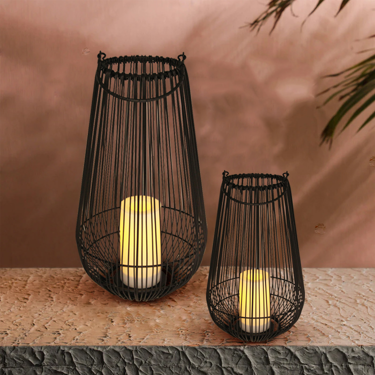  “PARE” Rattan- Iron Lantern with Battery Operated LED Candle，Meduim