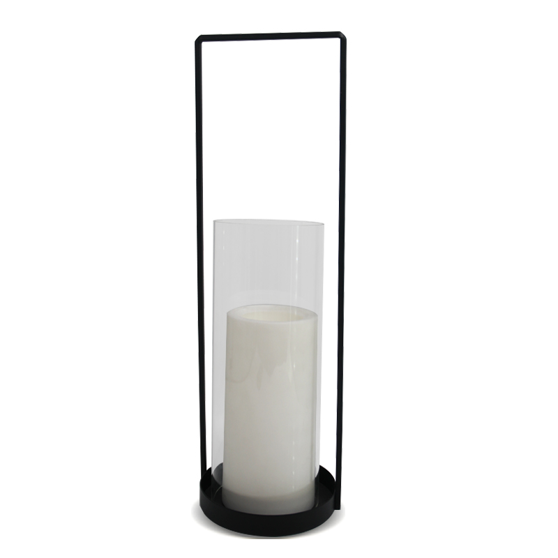 ''CARSON'' iron-Glass Lantern with Battery LED Candle, Large