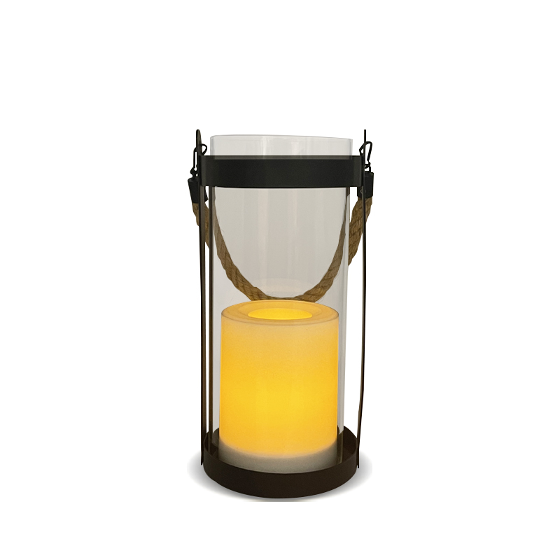 ''Reno'' iron-Glass Lantern with Solar LED Candle, Meduim