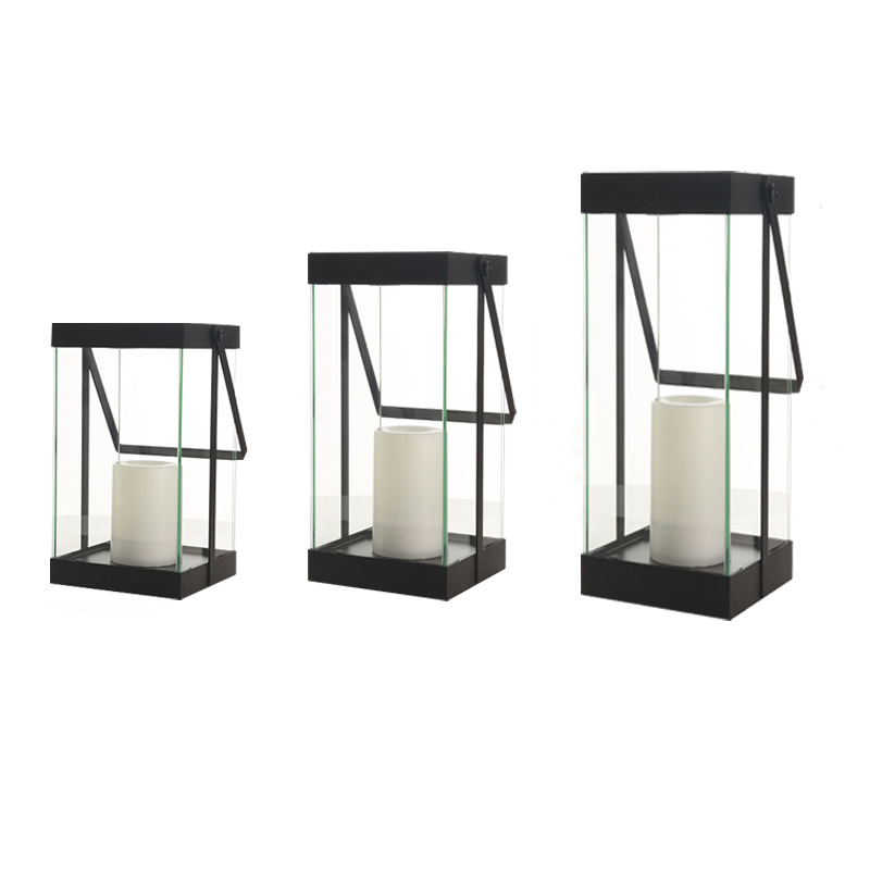 ''Lompec'' iron-Glass Lantern with Solar LED Candle, Small