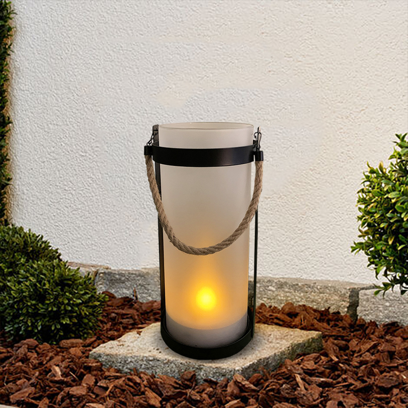 Solar Fameless-Fire Glass Lantern With Column Shaped