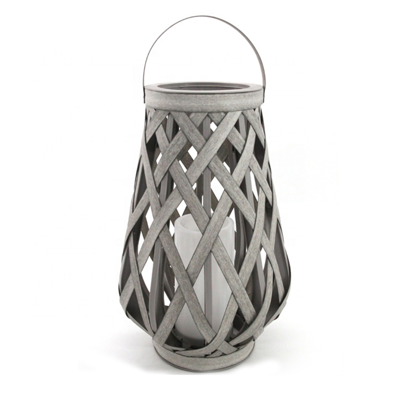 Cross-Weaving Rattan Lantern with Battery LED Candle,Large