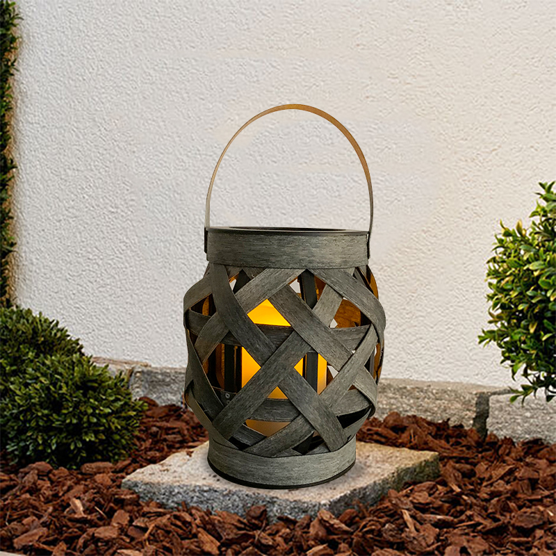 "Gila" Cross-Weaving Rattan Lantern with Battery LED Candle, Small